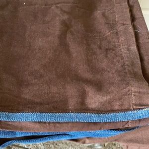 Corduroy twin bed skirt. Dark chocolate color with denim trim, really cute!!!